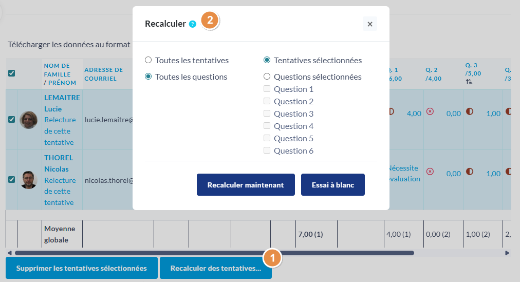 Recalcul notes